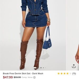Fashion Nova Dark Wash Denim Skirt Set